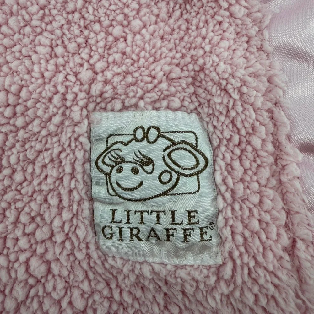 Little Giraffe Chenille Baby Blanket Pink Satin Ruffle Border Plush Crib Wrap 30